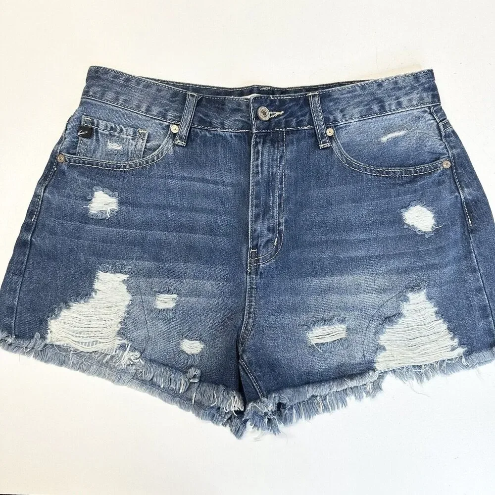 Kancan Shorts Womens 9 28 High Rise Denim Blue Jean Distress Cotton Fray Grunge